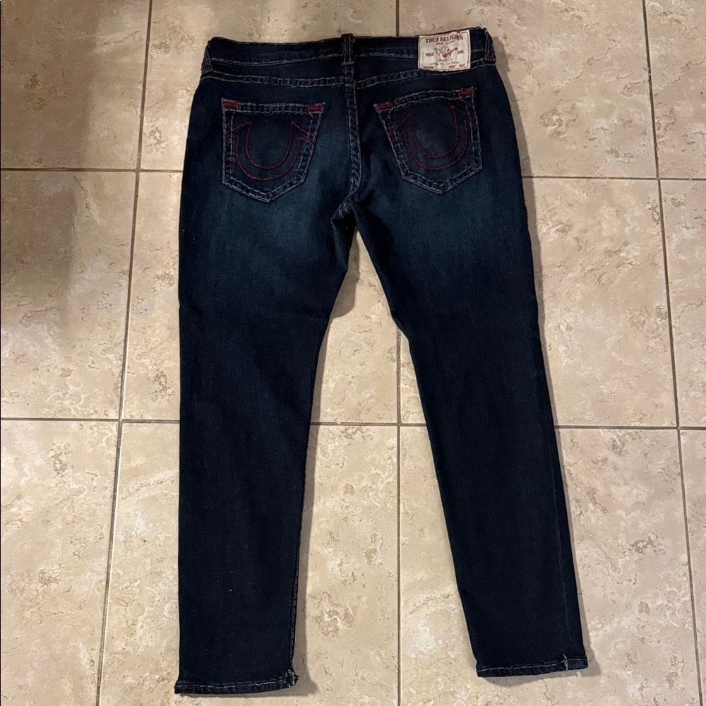 True Religion Dark Denim Jeans with Red Accents